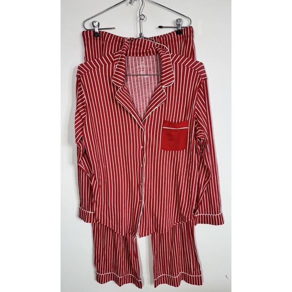 Woolx Womens Red Stripe Merino Wool Feather Touch Pajama Set Size L Tall Holiday - Picture 2 of 12